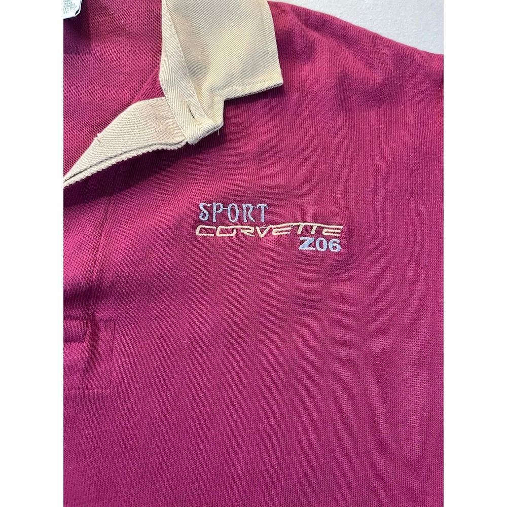 Outer Banks Mens Large Corvette Z06 Polo Shirt Maroon Long Sleeve‎ Cotton